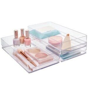 Clear Drawer Organizer Set 3 Piece Stackable Makeup Vanity Desk Storage Bins